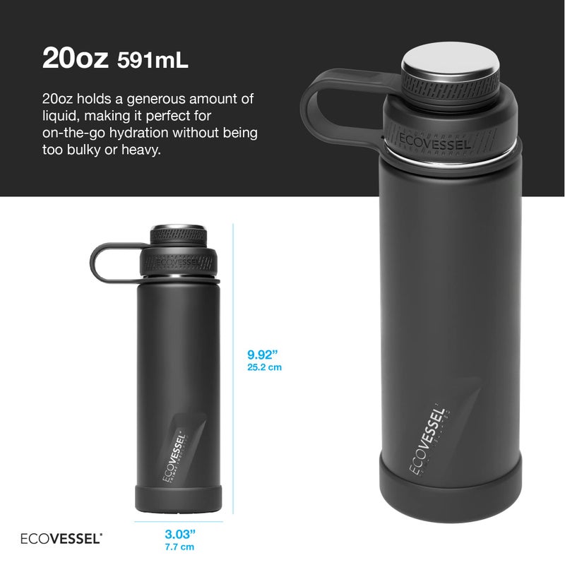 EcoVessel Stainless Steel Water Bottle with Insulated Dual Lid  Insulated Water Bottle with Strainer and Silicone Bottle Bumper  Coffee Mug - 20oz (White Out) - Image 2